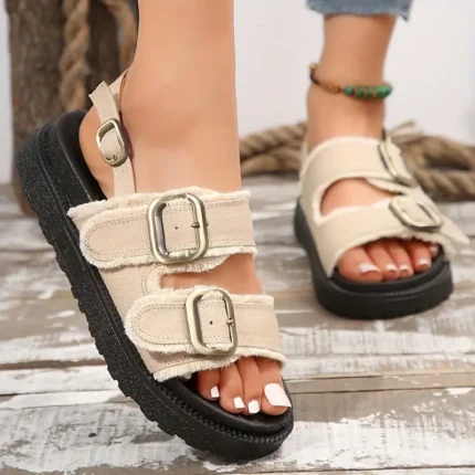 Classic Flat Open-Toe Women's Sandals Beige, Chic and Versatile Summer